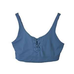 JoyLab Womens Ribbed Lace Up Front Sports Bra Dusty Blue Medium Activewear
